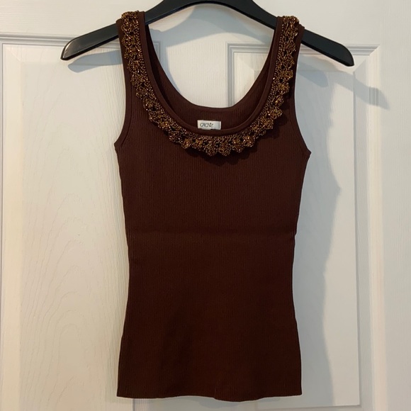 Cache Brown Stretchy Embellished Tank Top Size XS - Picture 1 of 10